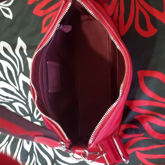 Coach Ellis Red Nylon & Leather Shoulder Crossbody Bag with Silver Hardware - Picture 7 of 8